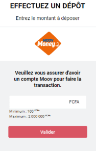 Informations dépôt Moov Money sur Malibet