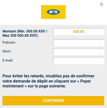 Informations dépôt avec MTN chez le bookmaker Goldpari