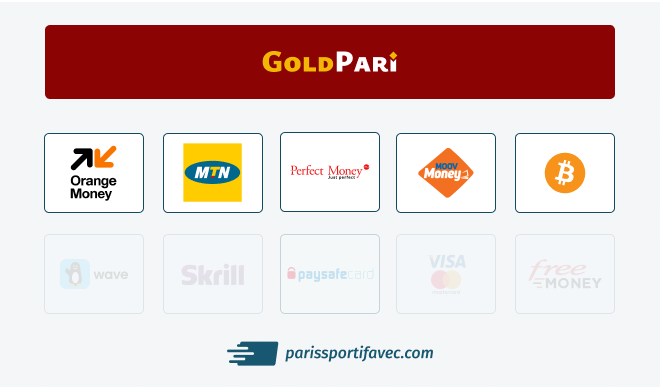 Informations modes de paiement chez le bookmaker Goldpari