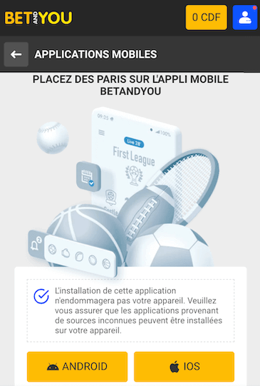 Informations téléchargement de l'application Betandyou